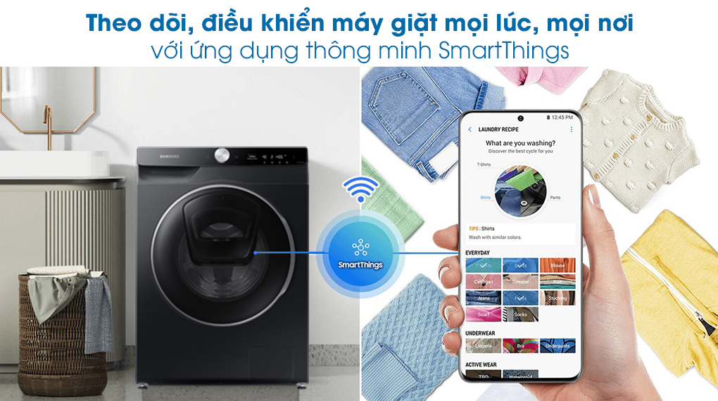 Máy giặt Samsung WW12TP94DSB/SV, kết nối điện thoại