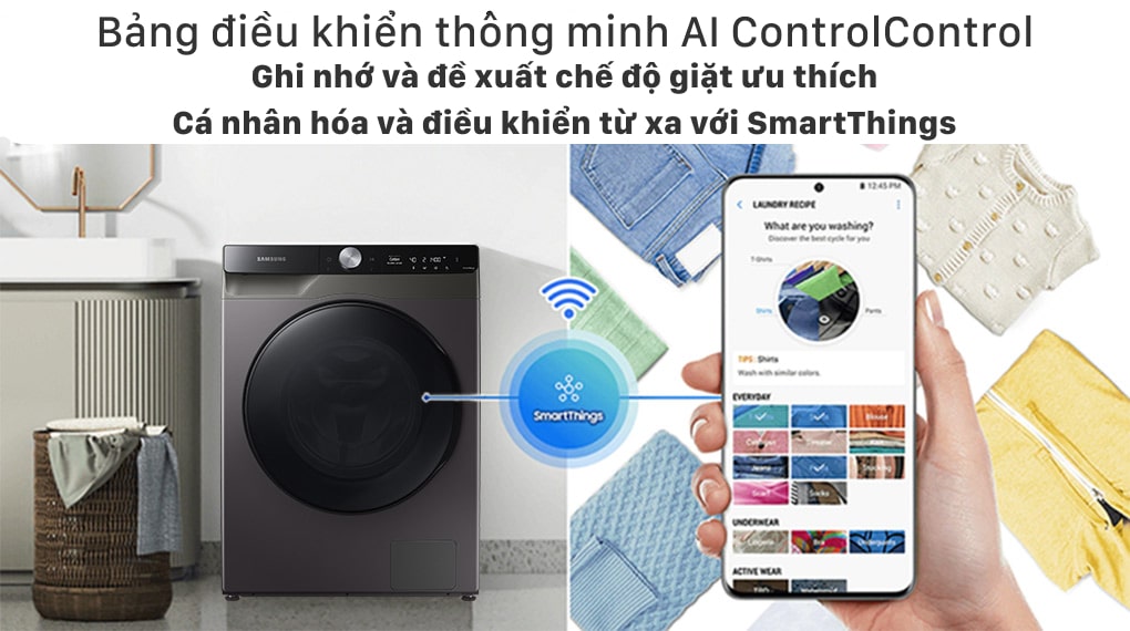 Máy giặt sấy Samsung WD11T734DBX/SV, bảng điều khiển thông minh
