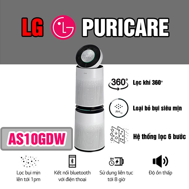 Máy lọc không khí LG PuriCare AS10GDWH0 Safeplus 2 tầng