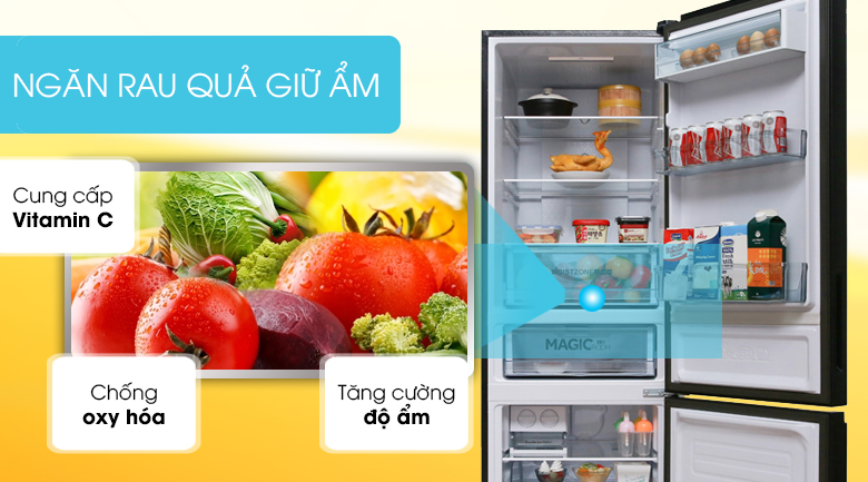Tủ lạnh Aqua Inverter 320 lít AQR-IG378EB GB, ngăn chứa rau củ