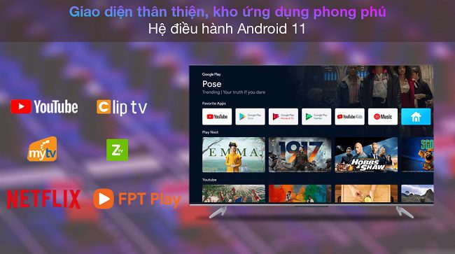 Tivi Android TCL 4K 55 inch 55P725, hệ điều hành Android 11
