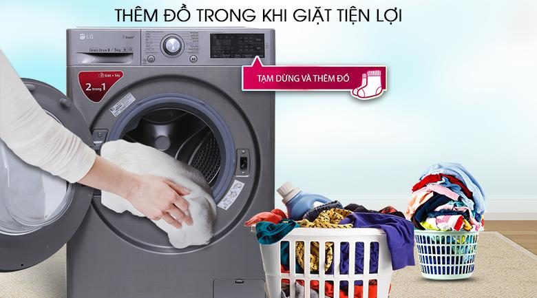 Máy giặt LG 11 kg FV1411S3B Inverter , thêm đồ trong khi giặt