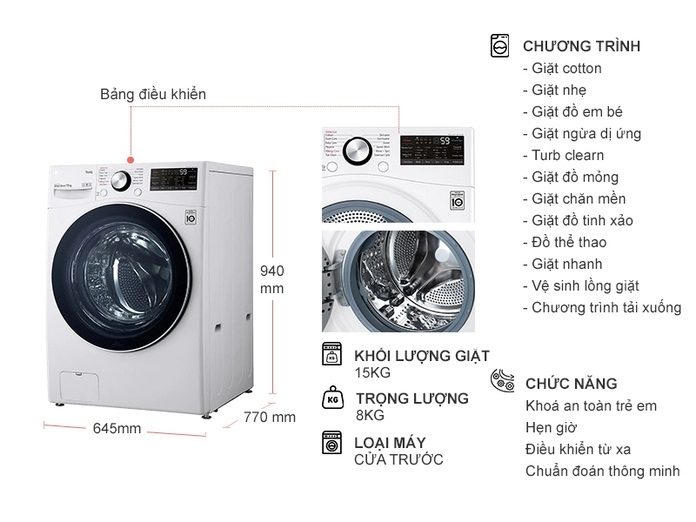 thinh-phat-Máy giặt sấy LG F2515RTGW 12 chương trình giặt