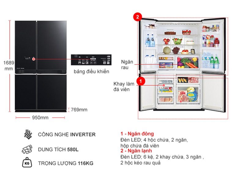 thinh-phat-Tủ lạnh Mitsubishi MR-LA72ER-GBK cấu tạo