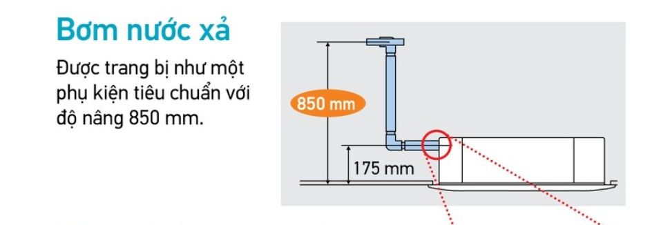 Bơm nước xả có thể nâng cao đường ống tới 850mm 