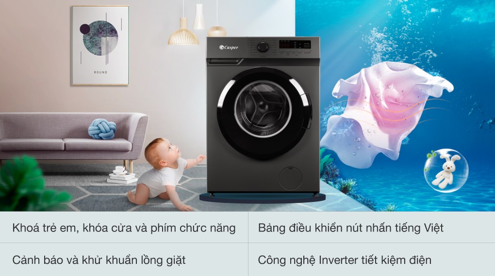 Hệ thống khóa trẻ em: bảo vệ tối ưu trẻ nhỏ khỏi những nguy hiểm khi máy giặt đang chạy, hơn nữa giúp người điều khiển máy giặt tránh những thao tác không đúng trong lúc máy đang hoạt động. 