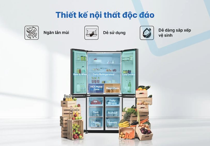 Dung tích thực của tủ lạnh là 469 Lít, trong đó ngăn đông là 151 Lít và ngăn mát là 318 lít