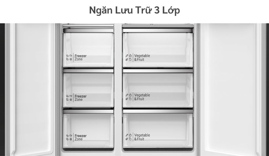 Ngăn chứa của tủ có 3 hàng xếp chồng lên nhau, đẹp mắt tiết kiệm diện tích