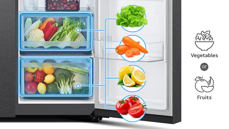 Ngăn rau củ được thiết kế riêng biệt và rộng rãi giúp dễ dàng sắp xếp, phân loại thực phẩm