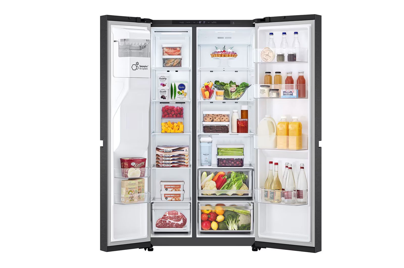 Các khay ngăn của tủ lạnh LG LSI63BLMA làm bằng kính cường lực có độ bền cao