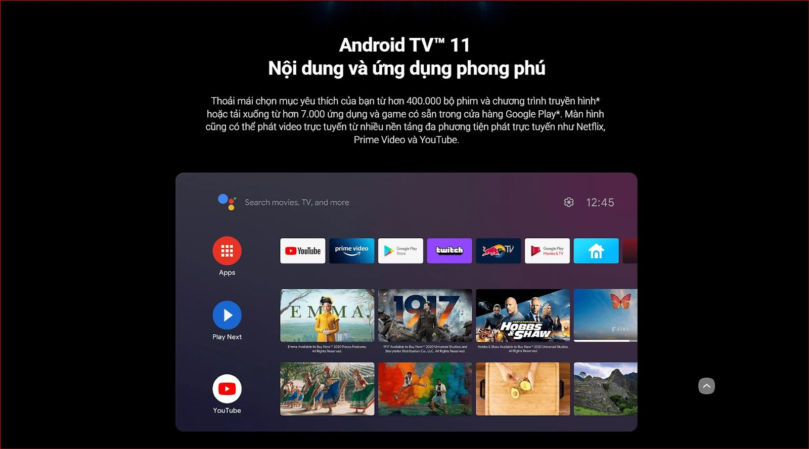 Hệ điều hành cài đặt là Android TV 11