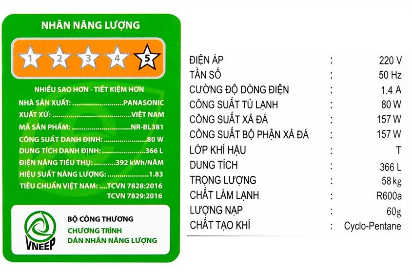 Công suất tủ lạnh được thể hiện bằng nhãn năng lượng