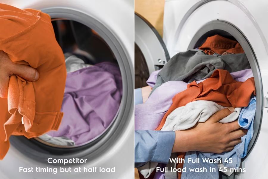 FullWash 45 là công nghệ giặt nhanh với tải trọng tối đa