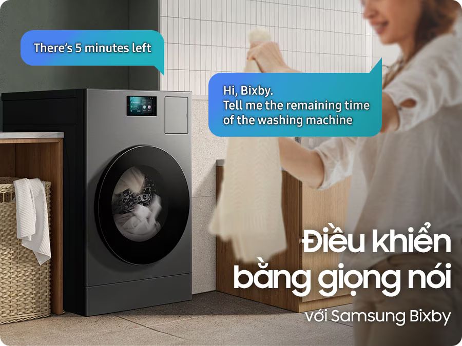 Ứng dụng Samsung Bixby, người dùng có thể điều khiển máy giặt dễ dàng bằng giọng nói vô cùng tiện lợi