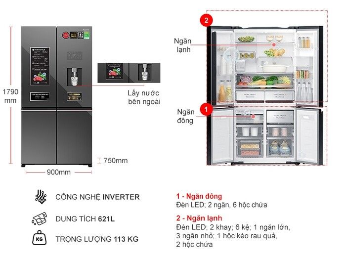 Tủ lạnh Panasonic 4 cánh NR-XY680YMMV 621 lít