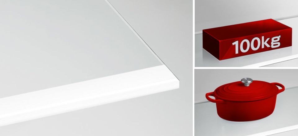 Các khay kệ kính cường lực độ bền cao, chống trầy xước và chịu nhiệt tốt