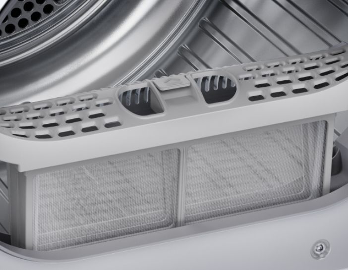 Bộ lọc xơ vải được đặt ngay cửa máy, với dạng 2 lớp giúp việc lọc các bụi bẩn