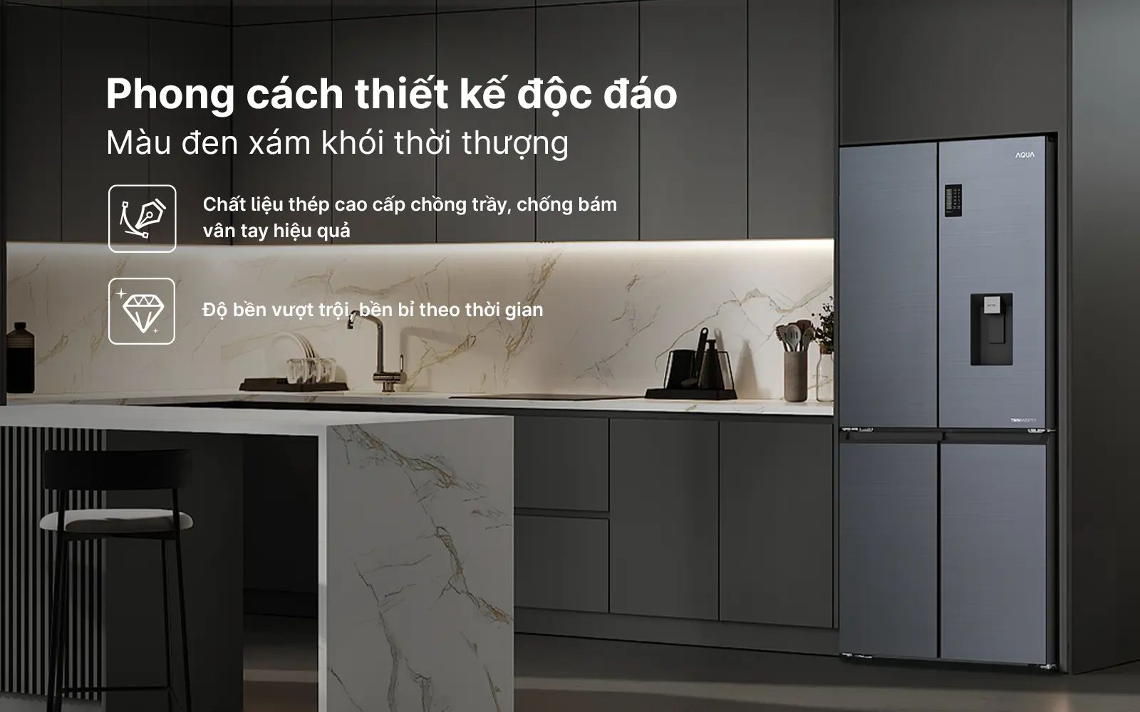 Tủ lạnh Aqua AQR-M536XA(WSL) sở hữu thiết kế thời thượng và sang trọng