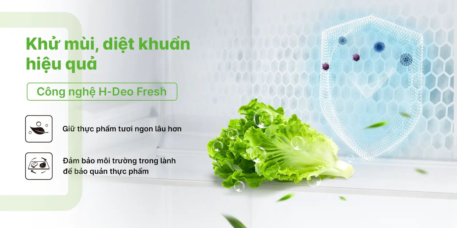Công nghệ H-DEO Fresh khử mùi, diệt khuẩn tối ưu