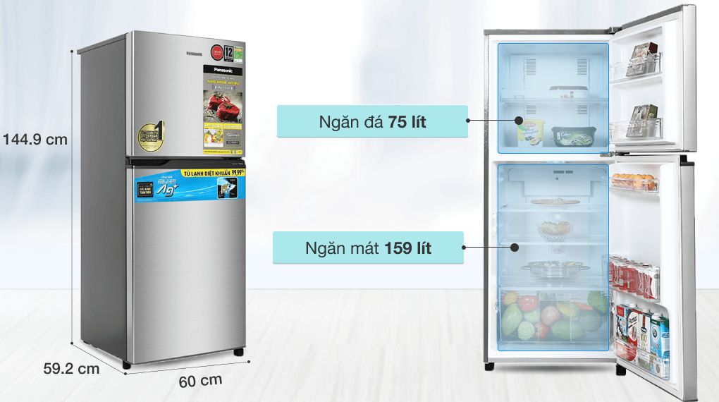 Tủ lạnh Panasonic Inverter 2 cánh ngăn đá trên
