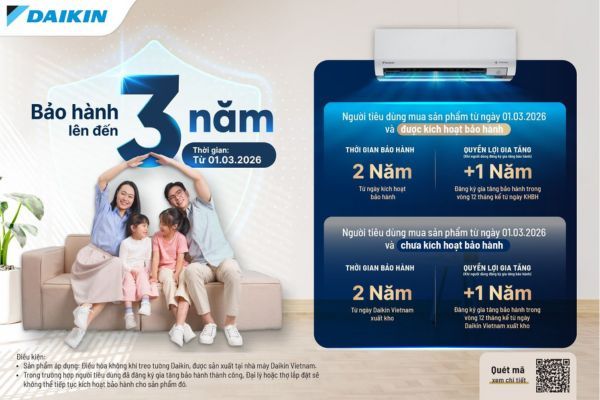 Daikin tăng bảo hành lên tới 3 năm – Chính sách bảo hành tốt