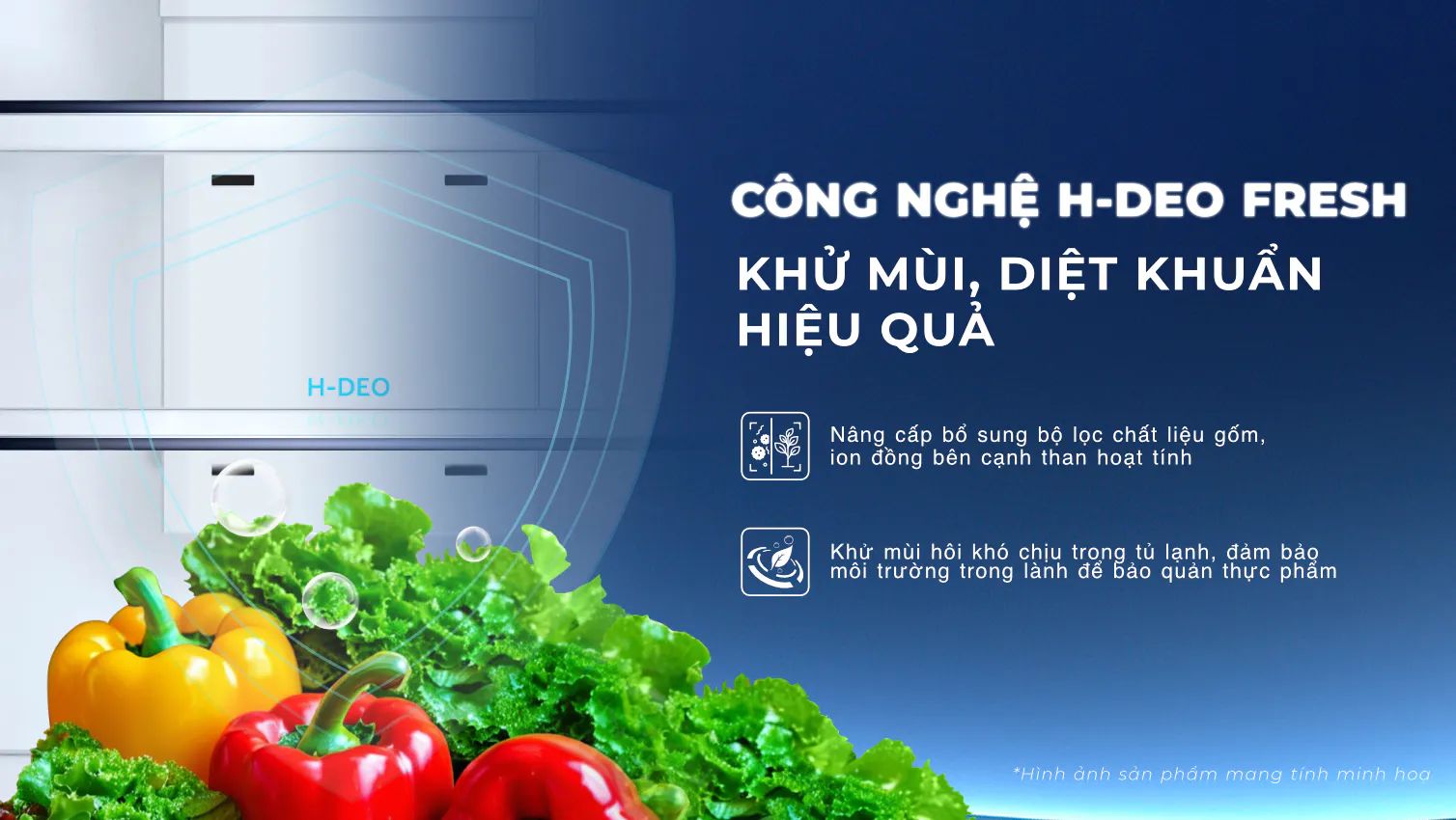 Công nghệ H-DEO Fresh loại bỏ mùi hôi, vi khuẩn bên trong tủ 