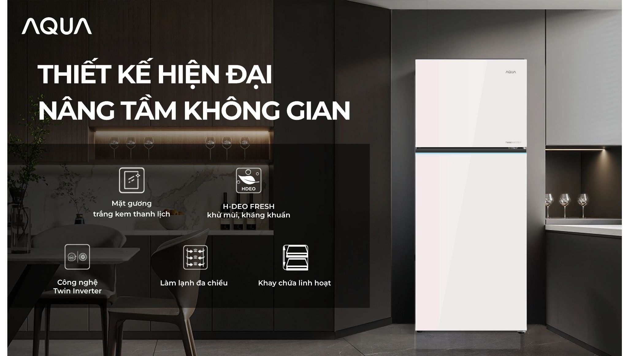 Aqua AQR-TM5780FA(GC) sở hữu thiết kế thời thượng với mặt gương trắng kem