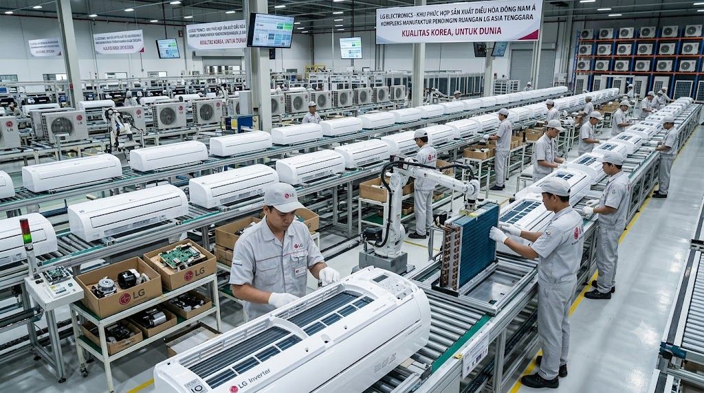 Dây chuyền sản xuất điều hòa LG trong nhà máy hiện đại