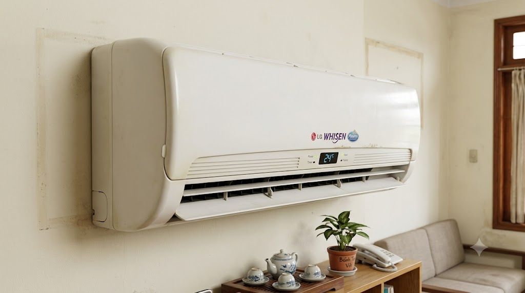 Điều hòa LG Whisen đời cũ treo tường trong phòng khách