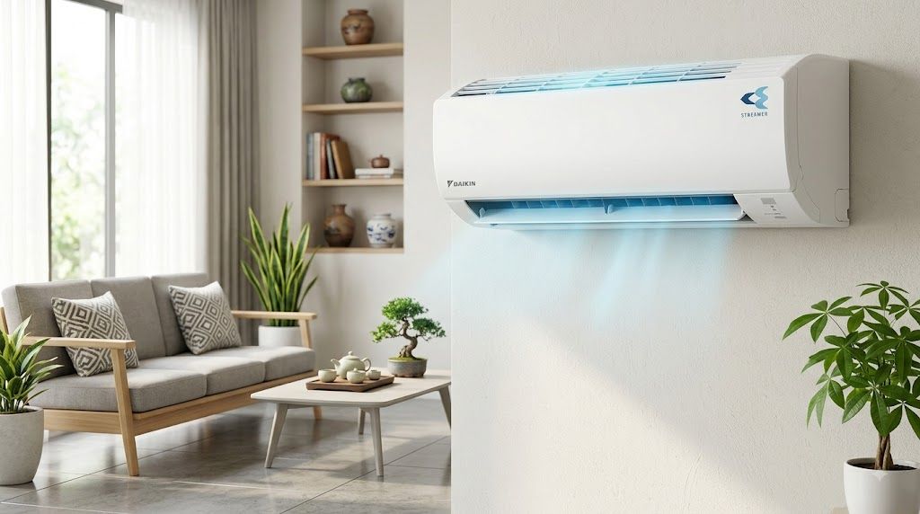 Dàn lạnh Daikin có công nghệ Streamer đang hoạt động trong phòng khách