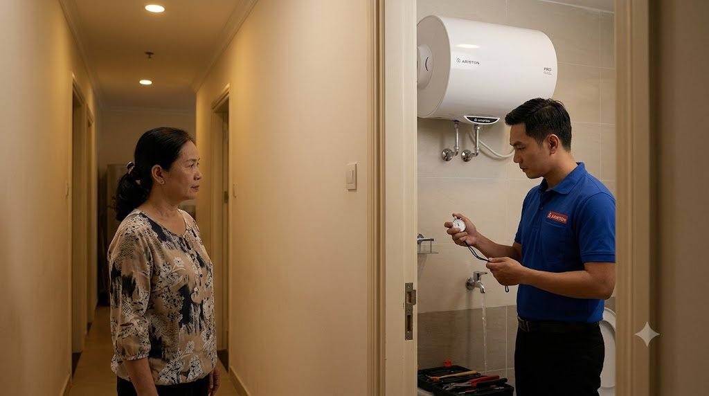 Tổng kho điều hòa, điện máy miền Bắc tại Hà Nội Kỹ thuật viên lắp đặt bình nóng lạnh Ariston 40L