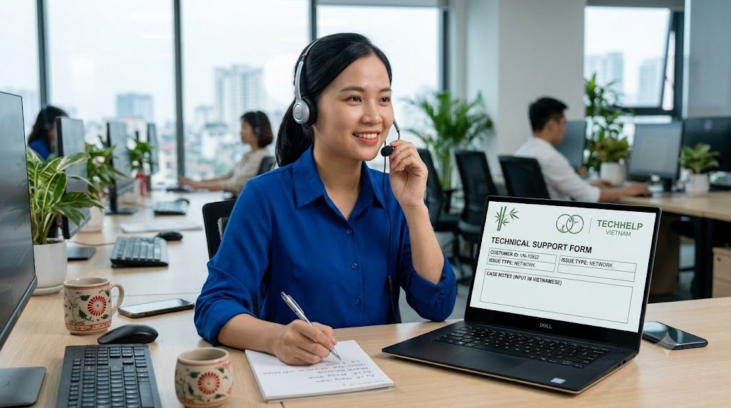 Nhân viên tư vấn kỹ thuật điều hòa Funiki qua điện thoại ghi chú thông tin