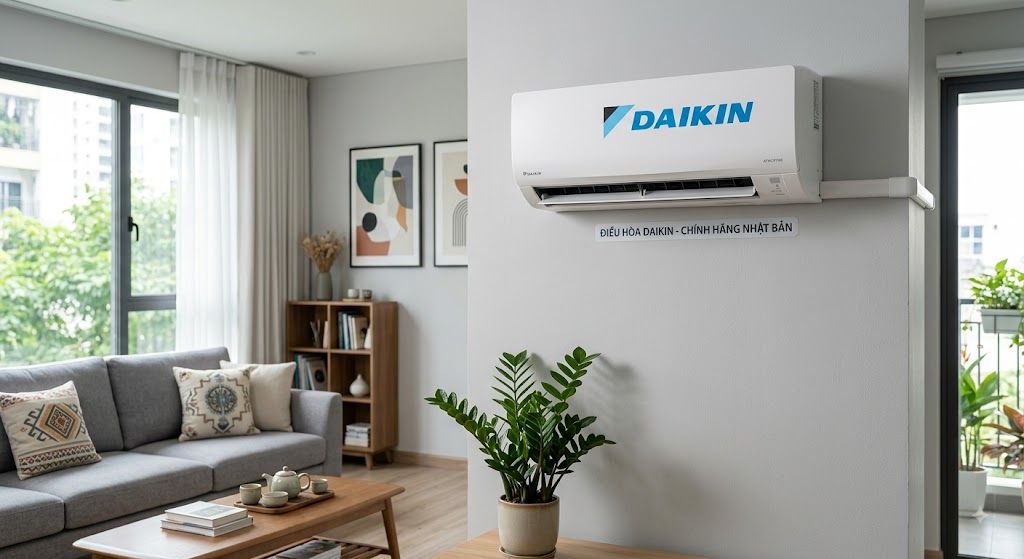 Điều hòa Daikin treo tường với logo thương hiệu Nhật Bản chính hãng