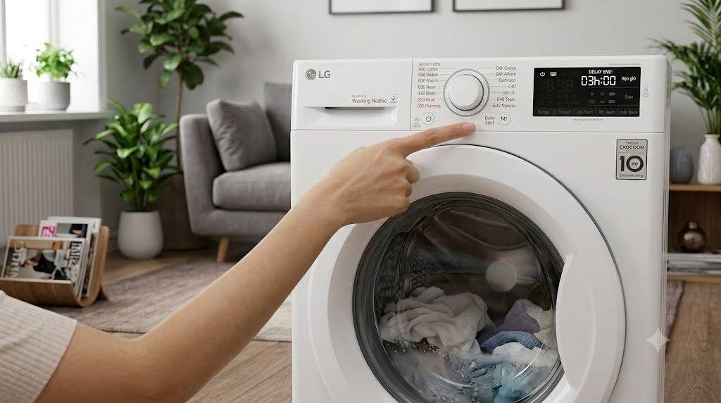 Máy giặt LG với tính năng hẹn giờ Delay End trên bảng điều khiển