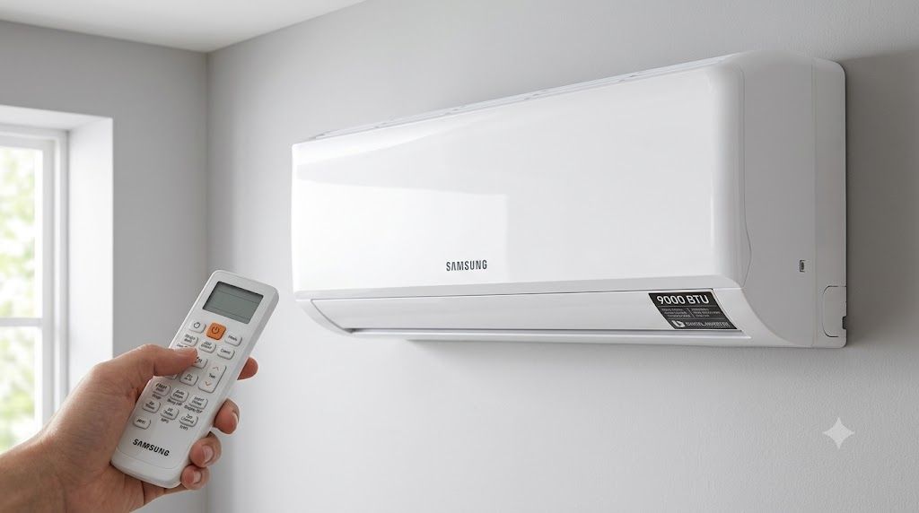 Điều hòa Samsung Inverter 9000 BTU dàn lạnh chính hãng có logo Samsung rõ nét