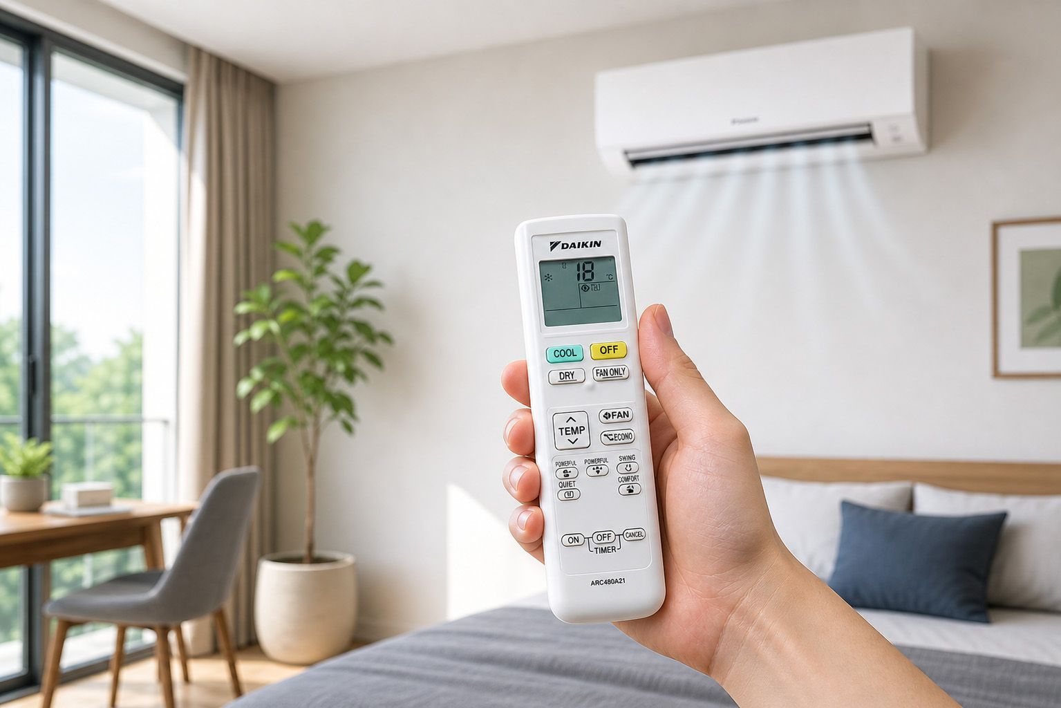 Tổng kho điều hòa, điện máy miền Bắc tại Hà Nội Người dùng chỉnh nhiệt độ 26 độ trên remote điều hòa Daikin