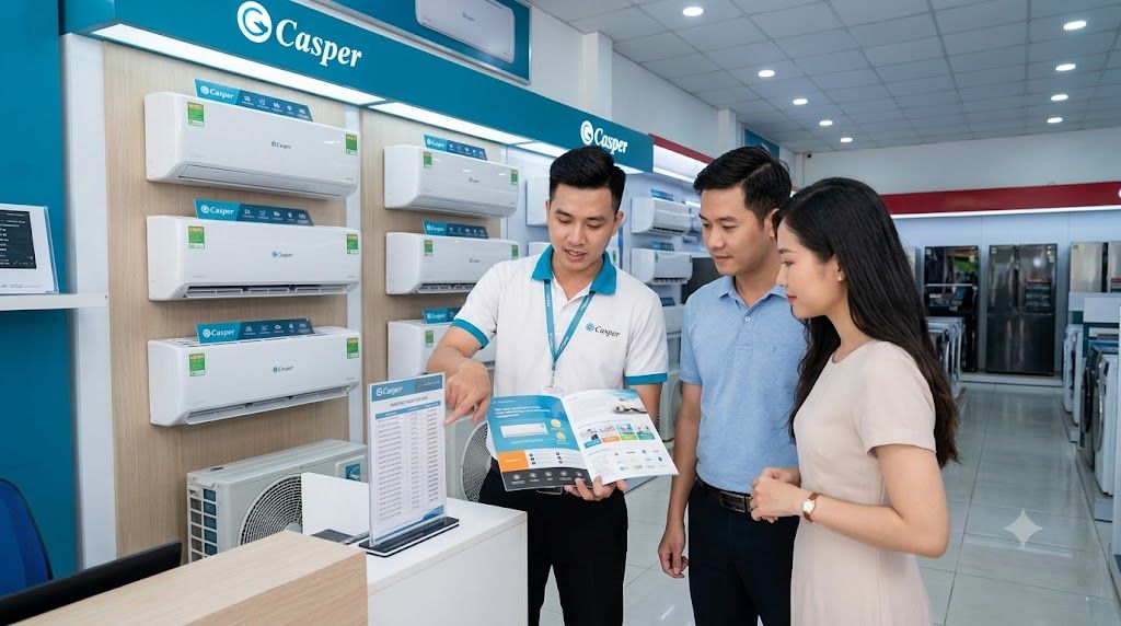 Nhân viên tư vấn giá điều hòa Casper công suất nhỏ cho khách hàng