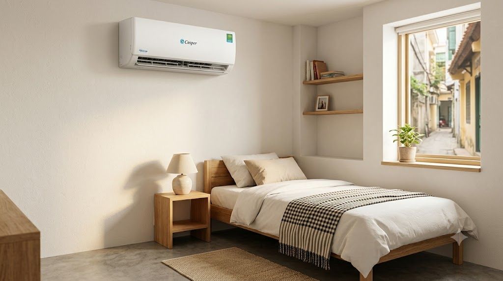 Điều hòa Casper Inverter 9000 BTU lắp trong phòng ngủ nhỏ