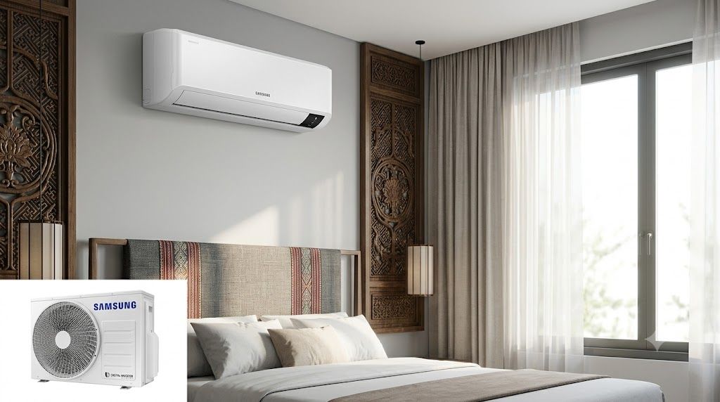 Dàn lạnh điều hòa Samsung 9000 BTU Inverter có logo Samsung trên mặt máy