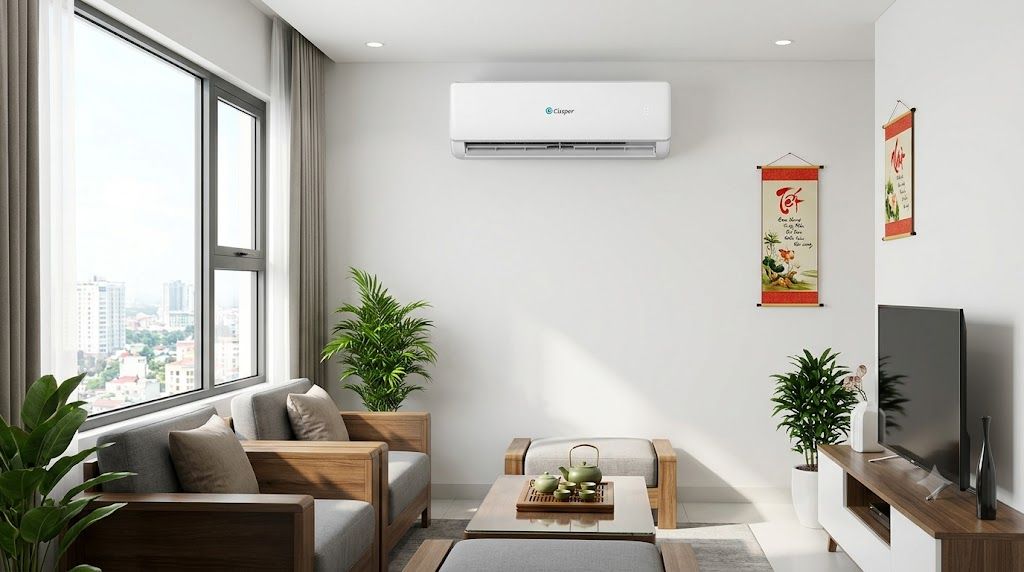 Tổng kho điều hòa, điện máy miền Bắc tại Hà Nội Điều hòa Casper công suất trung bình 12000-15000 BTU trong phòng khách vừa