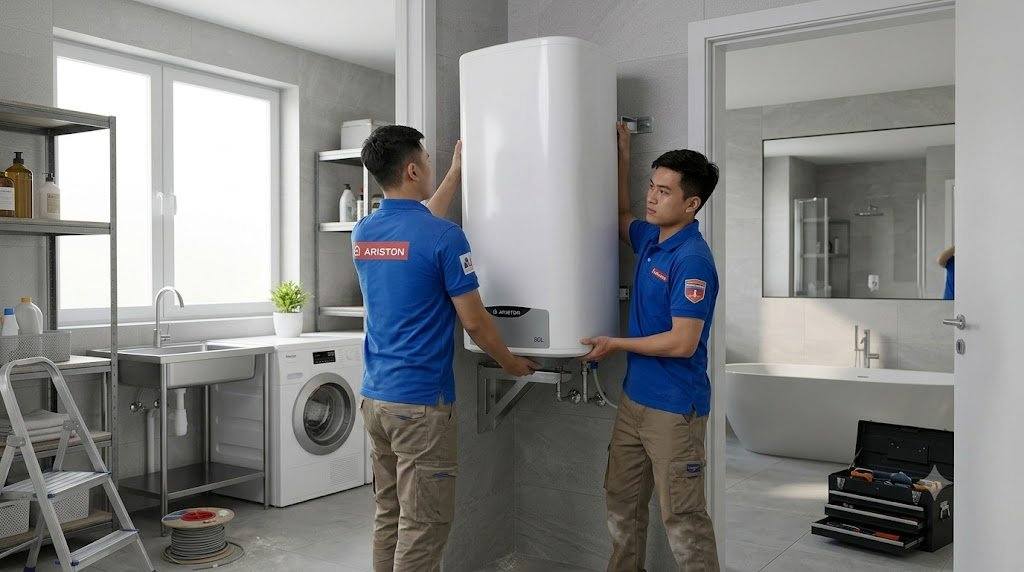Tổng kho điều hòa, điện máy miền Bắc tại Hà Nội Kỹ thuật viên lắp đặt bình nóng lạnh Ariston 80L