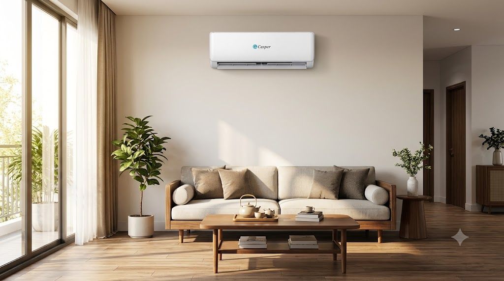 Tổng kho điều hòa, điện máy miền Bắc tại Hà Nội Điều hòa Casper Inverter 12000 BTU lắp trong phòng khách nhỏ gia đình