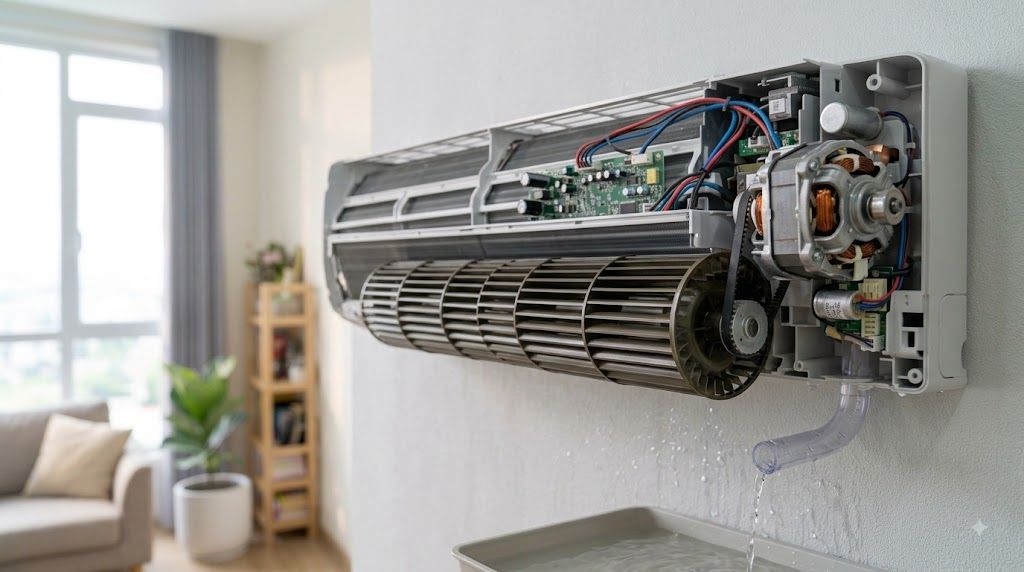 Motor quạt dàn lạnh Daikin lộ ra khi mở nắp kiểm tra lỗi A6