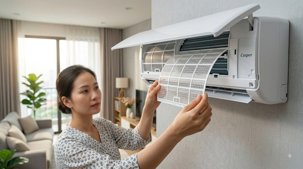 Tháo lưới lọc bụi điều hòa Casper để vệ sinh tại nhà