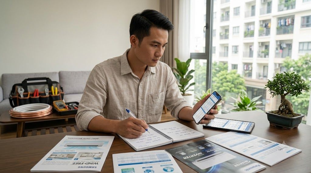 Khách hàng so sánh báo giá điều hòa Panasonic từ nhiều nguồn khác nhau