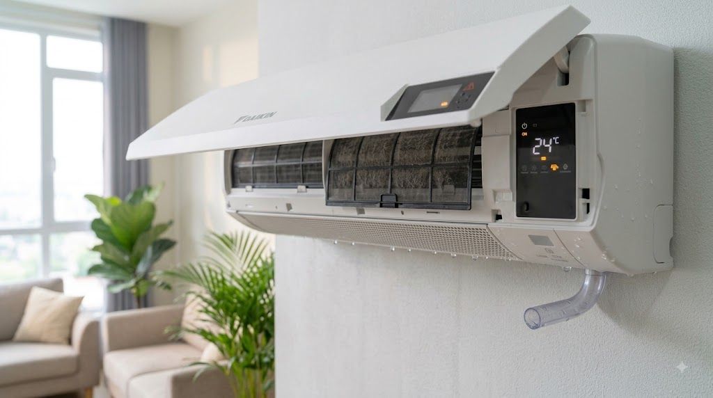 Dàn lạnh Daikin lỗi A5 với lưới lọc gió lộ ra ngoài