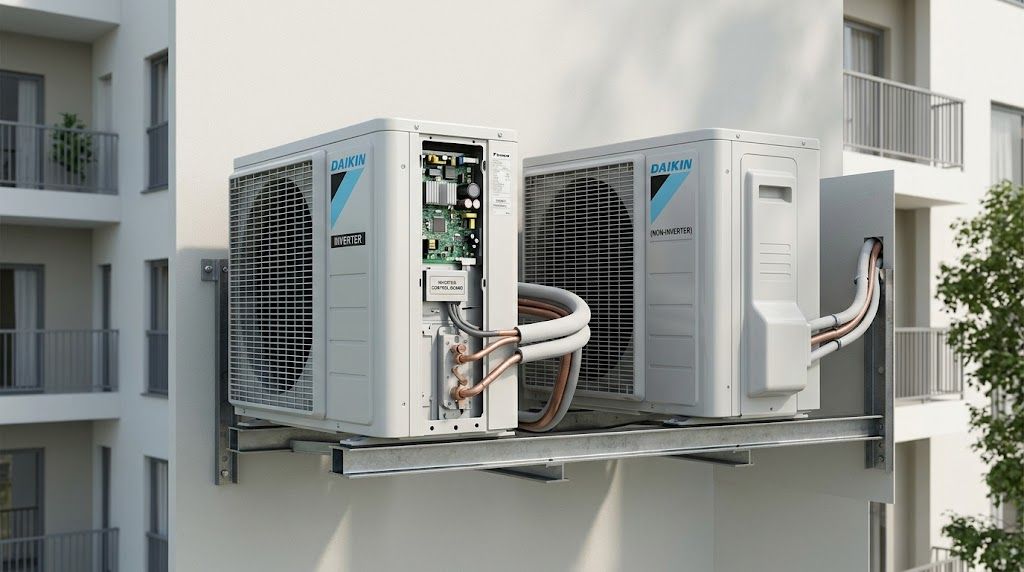 So sánh dàn nóng điều hòa Daikin Inverter và máy cơ có logo Daikin
