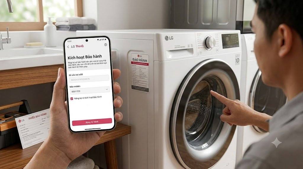 Kích hoạt bảo hành máy giặt LG qua app LG ThinQ trên điện thoại