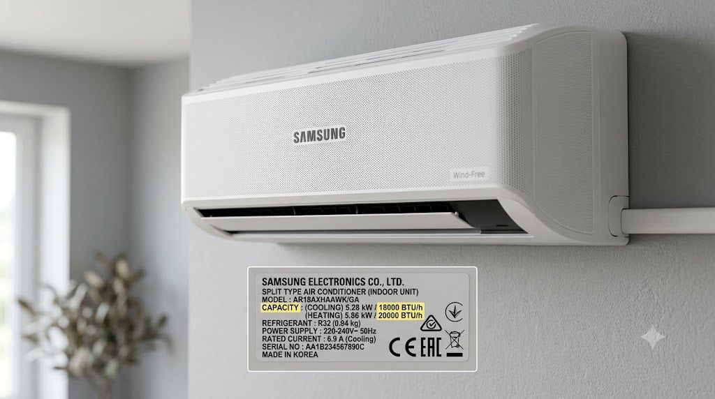 Dàn lạnh điều hòa Samsung 18000 BTU 2 chiều Inverter kèm tem thông số kỹ thuật