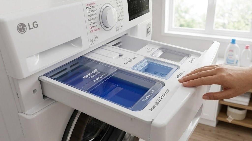 Khay chứa nước giặt tự động EZ Dispense trên máy giặt LG